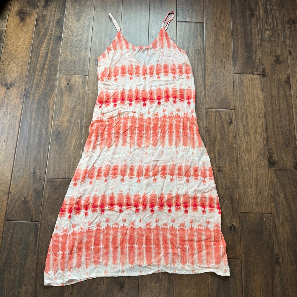 J Valdi Midi Dress Women Medium Orange Tie Dye Excellent Clipped Dot Slip Dress - Picture 2 of 9
